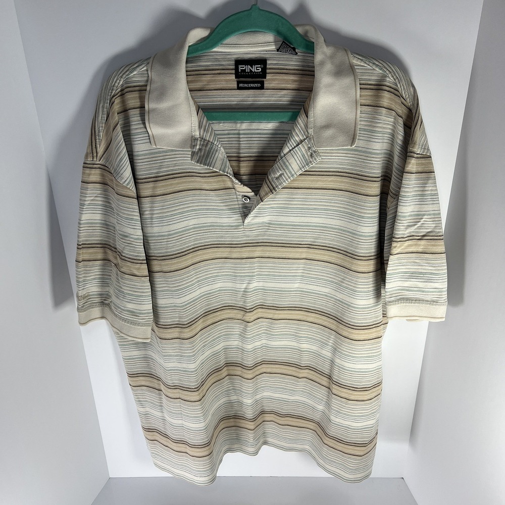 Vintage PING Collection Mercerized Cotton Striped Golf Polo Men's Size Large GUC